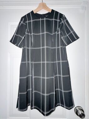 Ted Baker London Black Windowpane Short‎ Sleeve A-Line Dress. Sz 4
